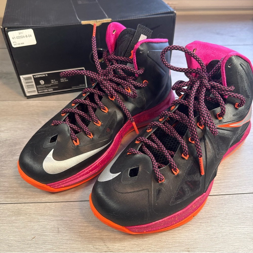 2012 Nike LeBron X Floridian 10 Black Silver Pink Flash Size 9 OG Box Authentic